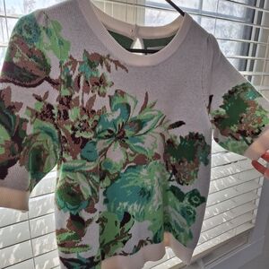 Mauve by Anthropologie Short Sleeve Jaquard Sweater